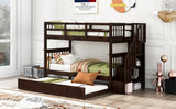 Brown Double Twin Size Stairway Bunk Bed