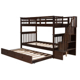 Brown Double Twin Size Stairway Bunk Bed
