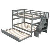 Gray Full Over Full Bunk Bed with Stairway Drawers and Trundle