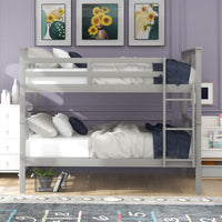 Full over Full Bunk Bed with  Ladder for Bedroom Guest Room Furniture-Gray