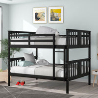 Full over Full Bunk Bed with  Ladder for Bedroom Guest Room Furniture-Espresso