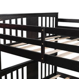 Full over Full Bunk Bed with  Ladder for Bedroom Guest Room Furniture-Espresso