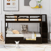 Espresso Full Over Full Bunk Bed with Stairway Drawers and Trundle