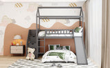 Gray Twin Over Twin PlayHouse Perpendicular Bunk Bed with Slide