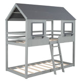 Gray and Dark Gray Twin Over Twin Doll House Bunk Bed