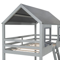 Gray and Dark Gray Twin Over Twin Doll House Bunk Bed