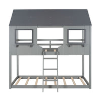 Gray and Dark Gray Twin Over Twin Doll House Bunk Bed