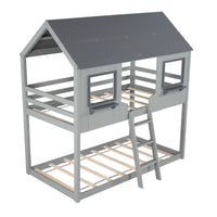 Gray and Dark Gray Twin Over Twin Doll House Bunk Bed