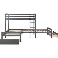 Gray L Shaped Triple Bunk Bed with Drawers