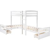 White L Shaped Triple Bunk Bed with Drawers