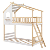 Natural and White Playhouse Inspired Twin over Twin Bunk Bed
