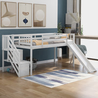 White Twin Size Low Loft Bed With Slide