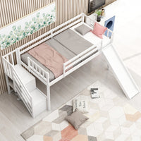 White Twin Size Low Loft Bed With Slide