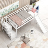 White Twin Size Low Loft Bed With Slide