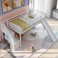 White Twin Size Low Loft Bed With Slide