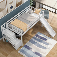 White Twin Size Low Loft Bed With Slide