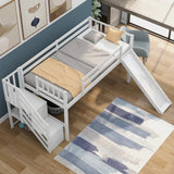 White Twin Size Low Loft Bed With Slide