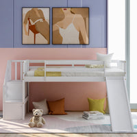 White Twin Size Low Loft Bed With Slide