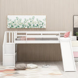 White Twin Size Low Loft Bed With Slide