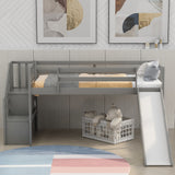 Gray Twin Size Low Loft Bed With Slide