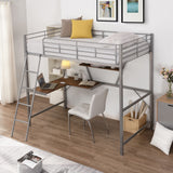 Silver Metal Loft Bed with L Shaped Desk and Shelf