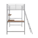 Silver Metal Loft Bed with L Shaped Desk and Shelf