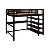 Espresso Full Size Wood Loft Bed with Storage Shelves and Desk