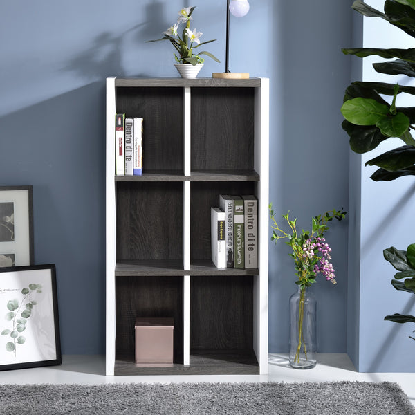 Modern Dark Gray and White Six Cube Storage Bookshelf