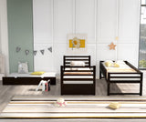 Brown Twin Over Twin Bunk Bed with Trundle