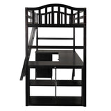 Modern Classic Dark Brown Twin Loft Bed with Book Shelf  Desk and Cabinet
