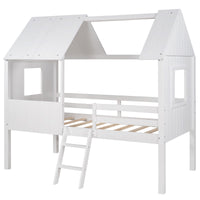White Twin Size Loft House Bed withSide Windows