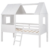 White Twin Size Loft House Bed withSide Windows