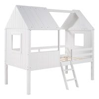 White Twin Size Loft House Bed withSide Windows