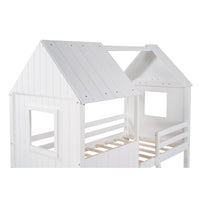 White Twin Size Loft House Bed withSide Windows