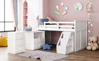 White Twin Size Low Loft Bed With Portable Desk