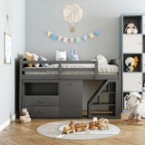 Gray Twin Size Low Loft Bed With Portable Desk