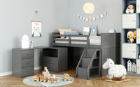 Gray Twin Size Low Loft Bed With Portable Desk