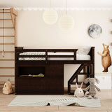 Brown Twin Size Low Loft Bed With Portable Desk