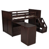 Brown Twin Size Low Loft Bed With Portable Desk