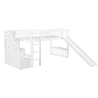 White Twin Size Stairway Loft Bed With Slide