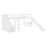 White Twin Size Stairway Loft Bed With Slide