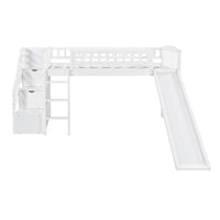 White Twin Size Stairway Loft Bed With Slide