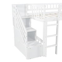 White Twin Size Stairway Loft Bed With Slide