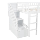 White Twin Size Stairway Loft Bed With Slide