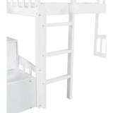 White Twin Size Stairway Loft Bed With Slide