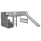 Gray Twin Size Stairway Loft Bed With Slide