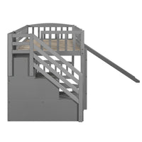 Gray Twin Size Stairway Loft Bed With Slide