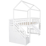 White Twin Size Playhouse Loft Bed With Drawers and Slide