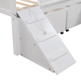 White Twin Size Low Slide Loft Bed With Storage Boxes