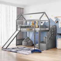 Cool Gray Twin Size Loft Bed with Slide and Storage